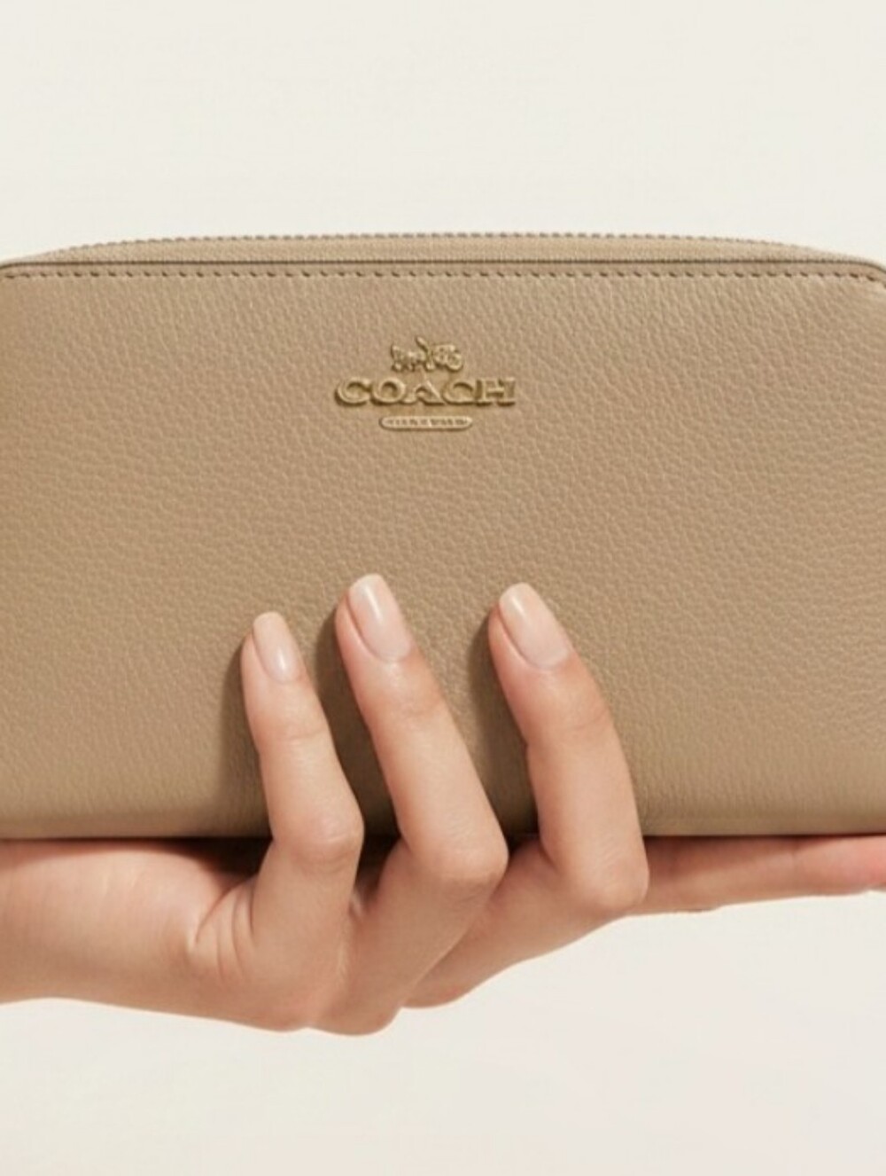 Coach Pebbled Leather Zip Wallet in Beige